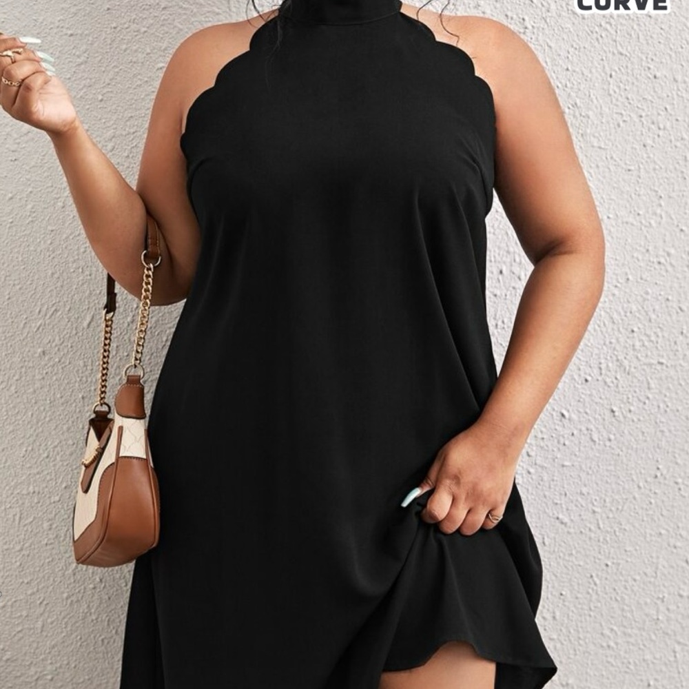 Chic Black Scalloped Halter Dress